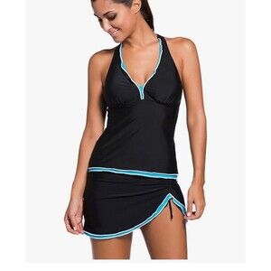 NWOT Women's Halter ruffled Swimsuit Deep V-Neck Tankini with swim skirt Small